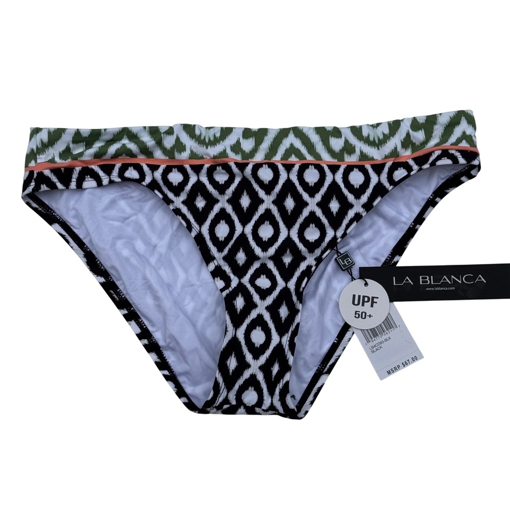 La Blanca Desert Dunes Hipster Bikini Bottoms NWT Women Size 8 Black UPF 50+